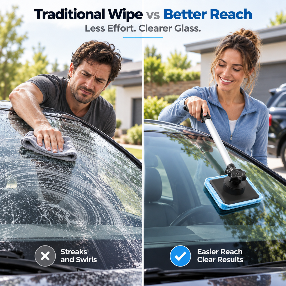 Dual Magnetic Car Windshield Cleaner | Streak-Free Auto Glass Cleaning Kit