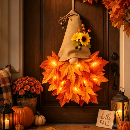 🍂🎃Autumn Retro Patchwork Pumpkin Door Hanging with Lights