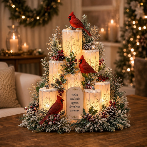 ❤️ Cardinal Remembrance Lighted Christmas Centerpiece – “Loved Ones Are Near”
