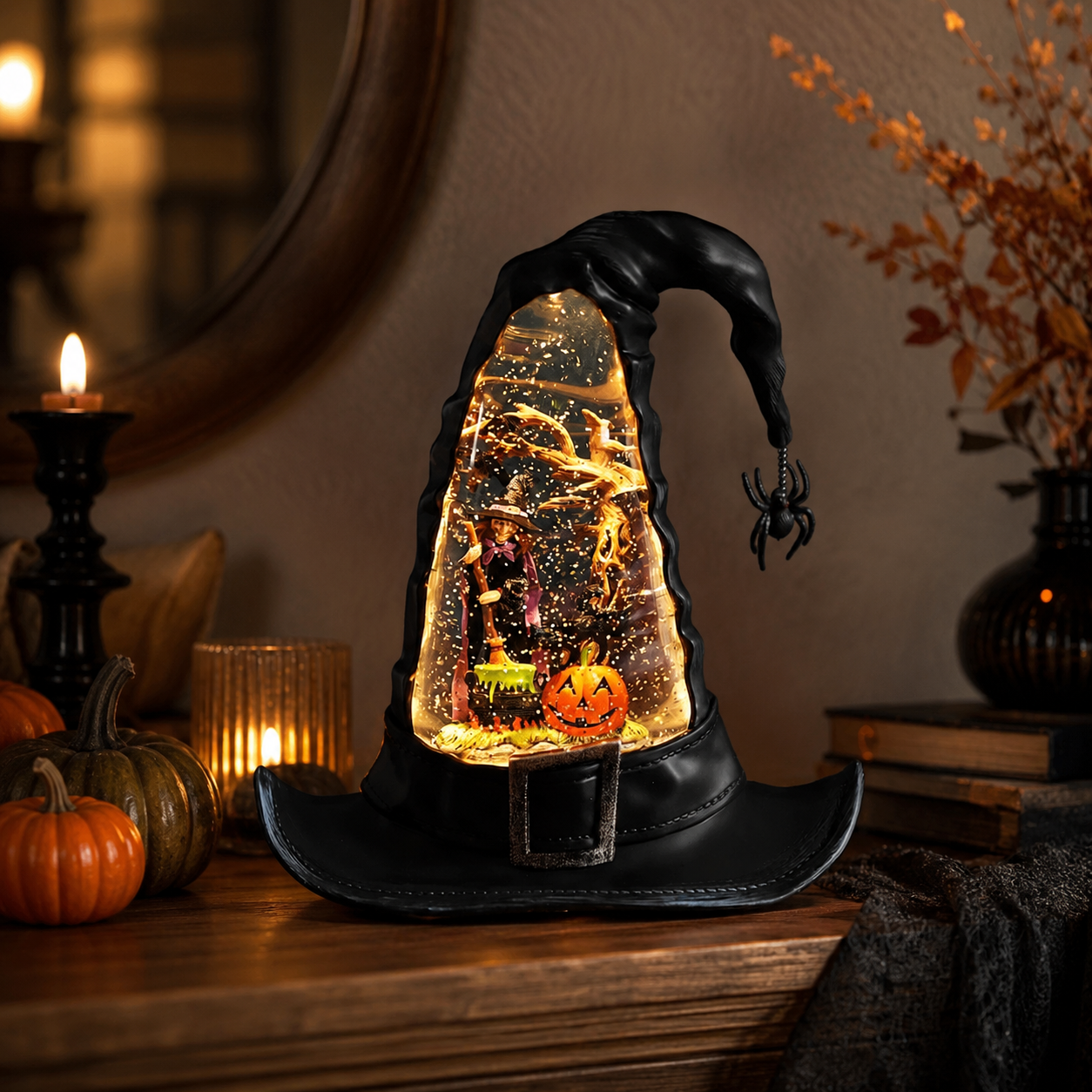 🔥🌲Witches Hat Lighted Water Lantern With Swirling Glitter🎁
