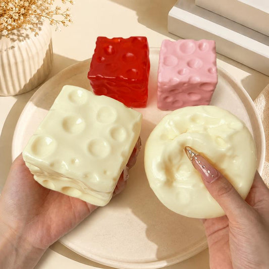 Cheese Cube Squishy Toy - Yellow, Pink, Red & Green