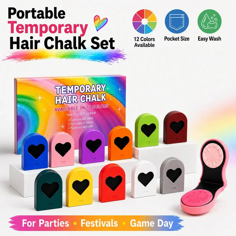 12-Color Temporary Hair Chalk Washable Clamp-On Applicators for Highlights