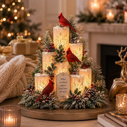 ❤️ Cardinal Remembrance Lighted Christmas Centerpiece – “Loved Ones Are Near”
