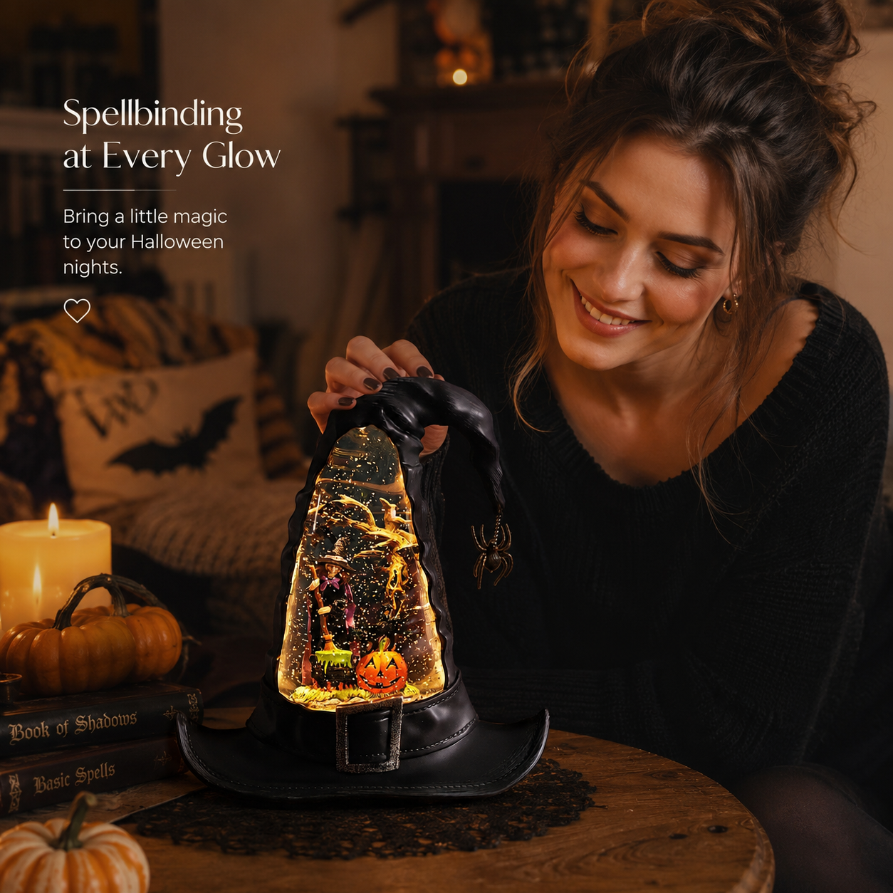 🔥🌲Witches Hat Lighted Water Lantern With Swirling Glitter🎁