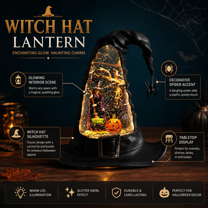 🔥🌲Witches Hat Lighted Water Lantern With Swirling Glitter🎁