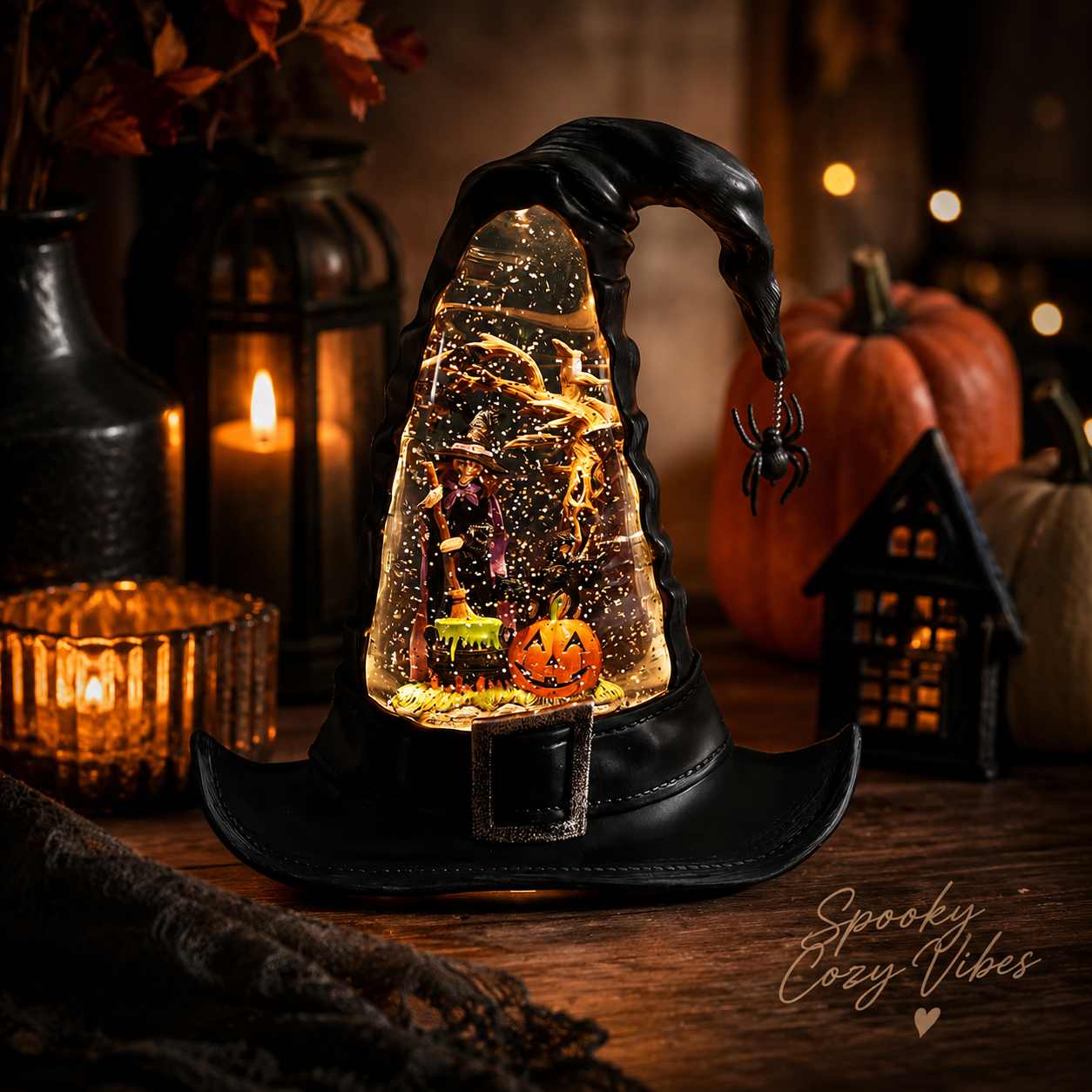 🔥🌲Witches Hat Lighted Water Lantern With Swirling Glitter🎁