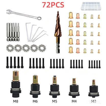 🔧 Complete 72-in-1 Rivet Nut Kit | 5 Sizes for All Daily Fastening Projects