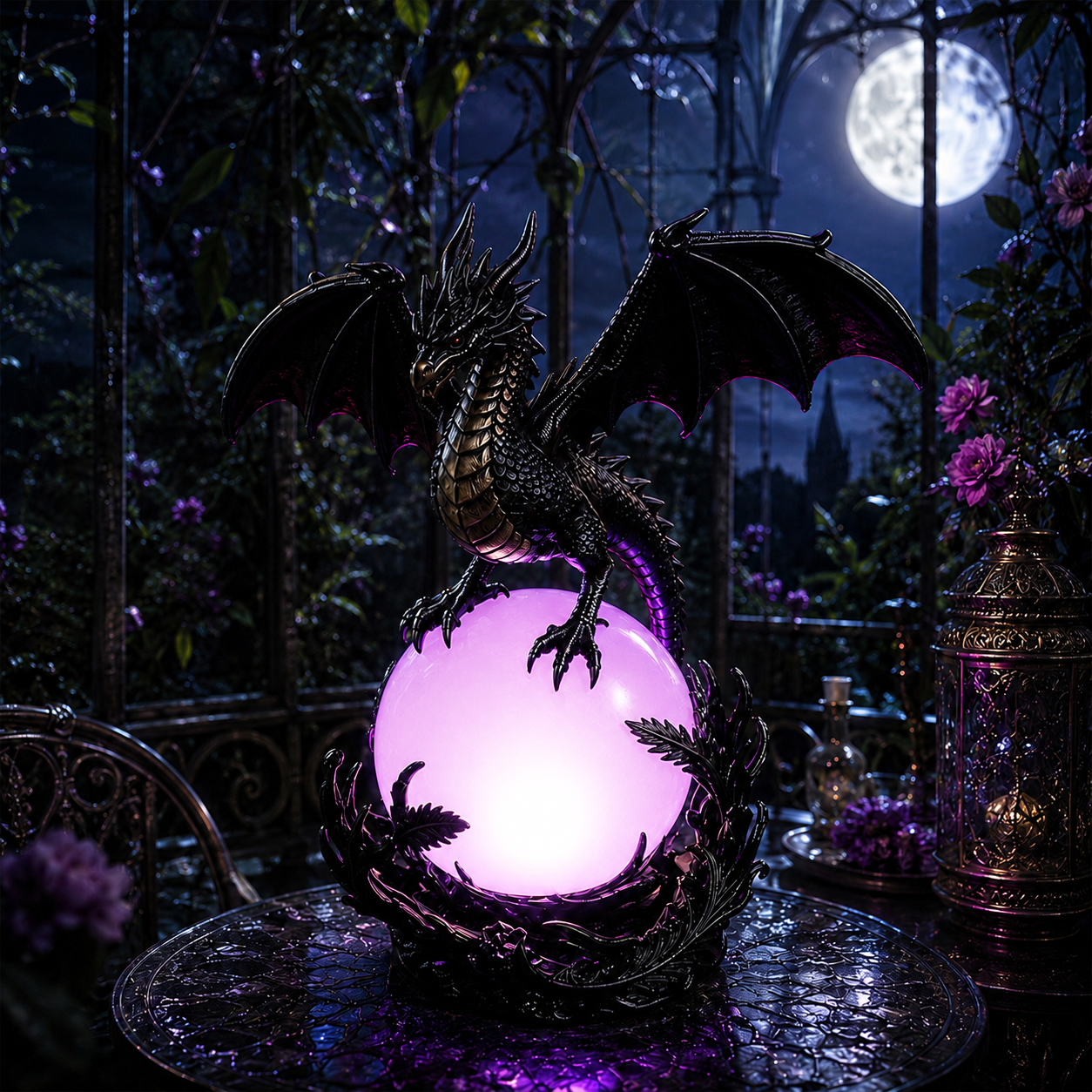 🔮Gothic Dragon LED Crystal Ball Lamp for Dark Aesthetic Decor🐉