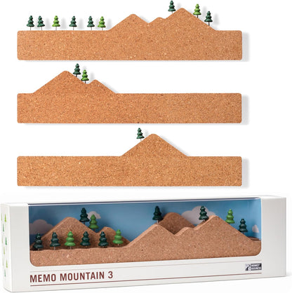 Memo Mountain 3 Cork Board Strips - Corkboard Pin Boards with Mountain Scene Pushpins, Office Accessories, Cute Cork Boards for Walls
