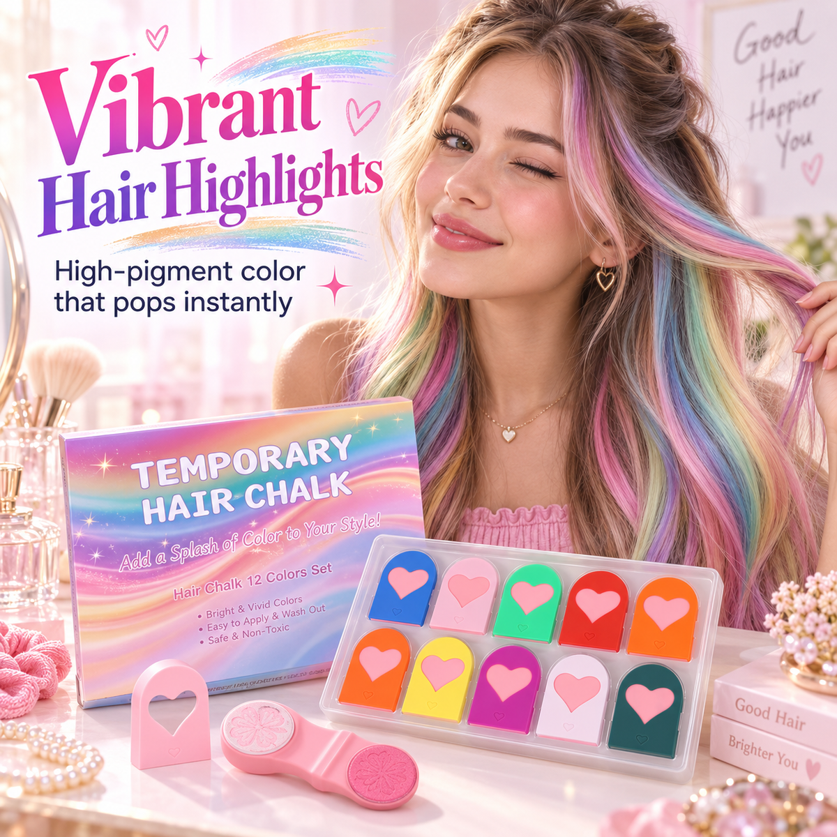 🎨 12-Color Temporary Hair Chalk Comb 🌈
