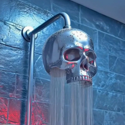 💀 Cyber Mecha Skull Color Changing LED Pressure Boost Shower Head