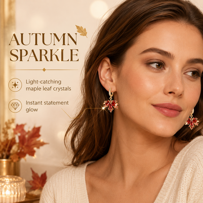 🍁 Autumn Glow: Crystal Maple Leaf Drop Earrings in Gold Finish