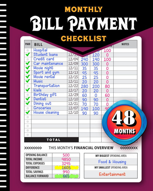 Monthly Bill Payment Checklist: Bill Tracker Notebook, The 4-Year Guide for Families & Money Managers, 960 Billing Records Included!