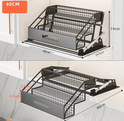 Cabinet pull rod folding storage rack