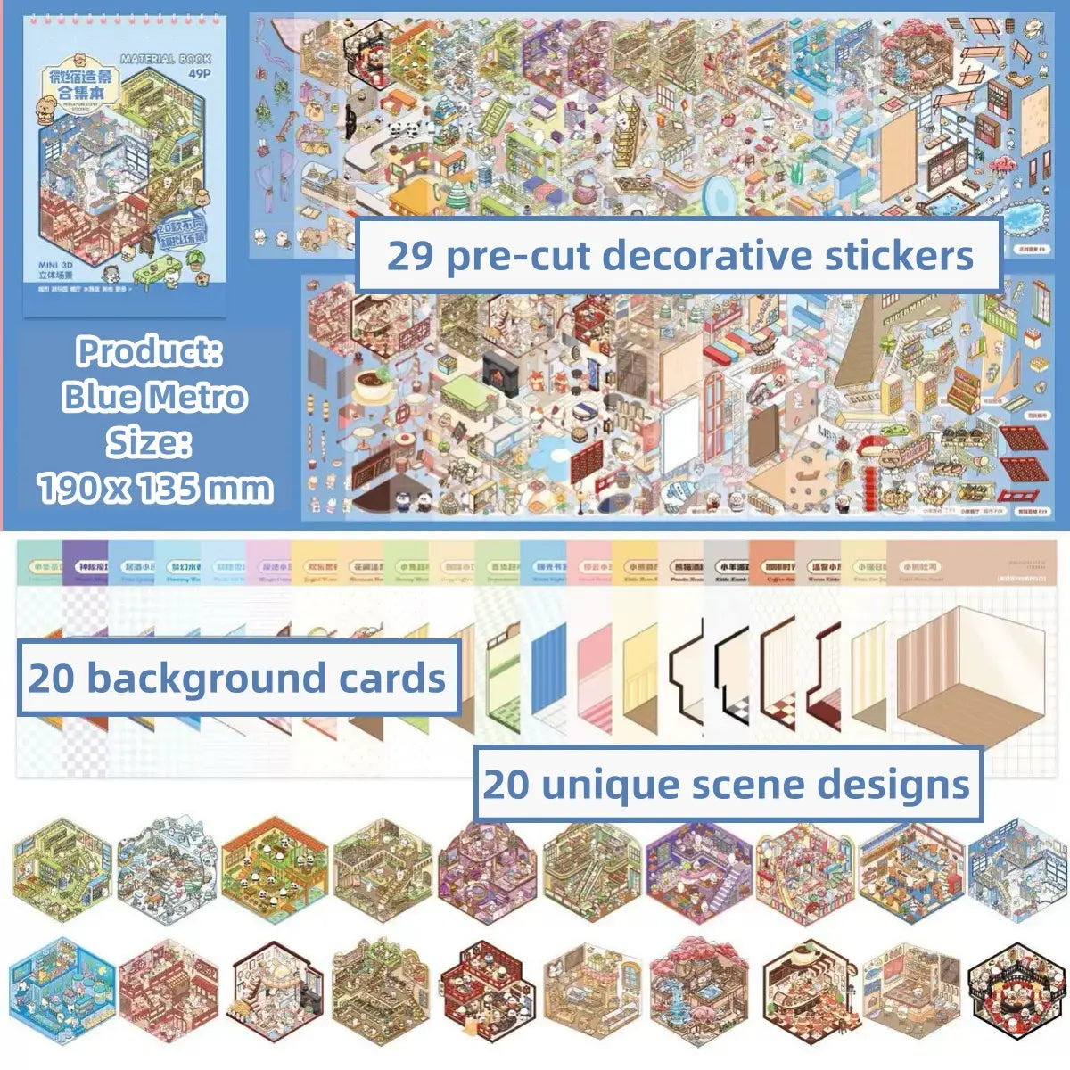 🏙️Create Your Unique Miniature World with Our 3D Scene Sticker Book ✨