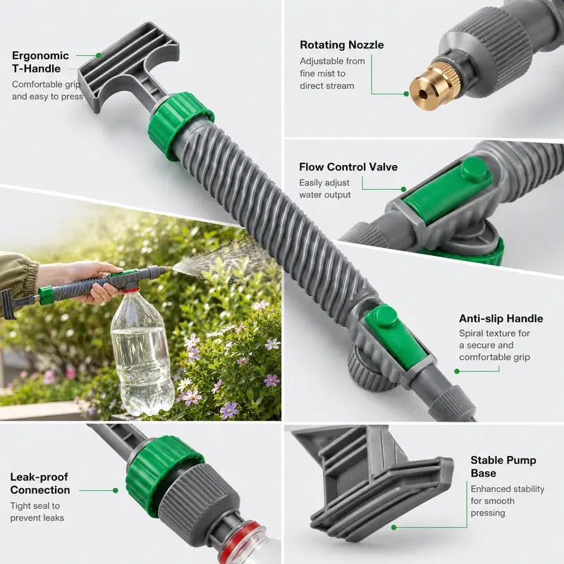 🌿 Bottle Mount Manual Sprayer Nozzle | Adjustable Brass Spray Head For Garden & Houseplant Care