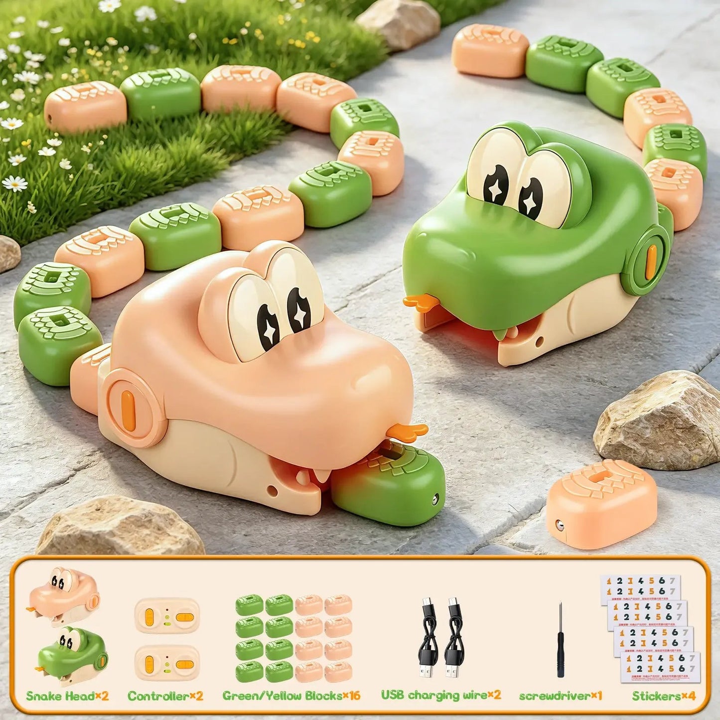 🐍2-Player Remote Control Snake Toy, Realistic Crawling Slither Snake Game for Kids