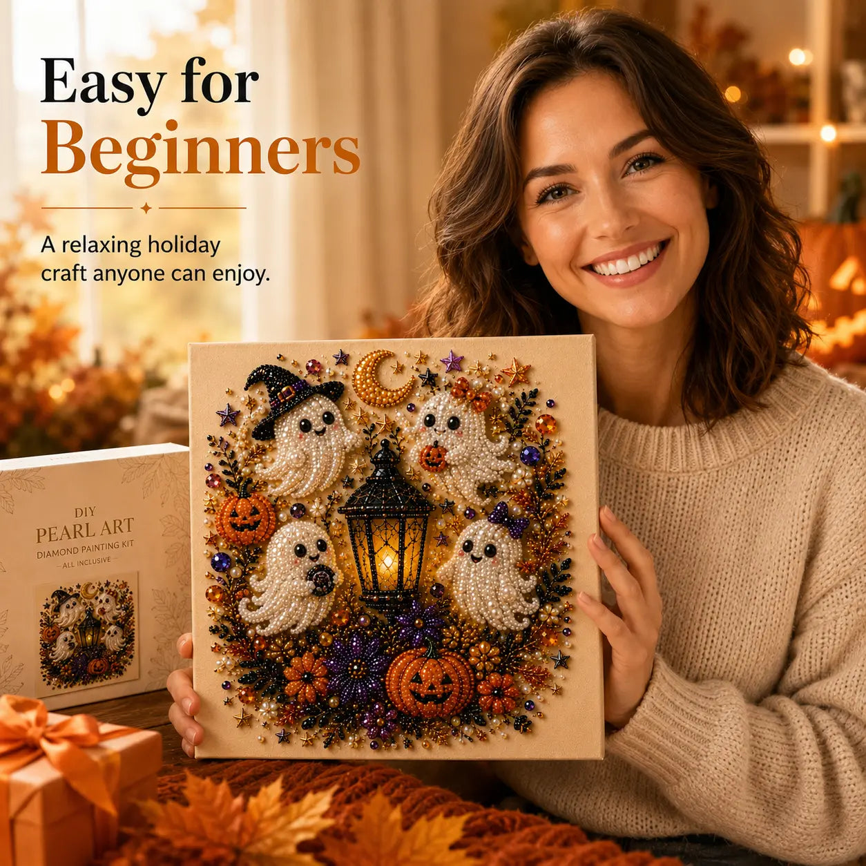 💥 Last Day 49% OFF – 👻✨ Halloween Pearl Art DIY Kit – Turn Tiny Pearls into Spooky-Cute Magic