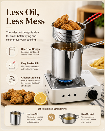 🍳Stainless Steel Deep Fryer Set - 1-Person Mini Pot with Fry Pot, Filter Basket & Food Clip
