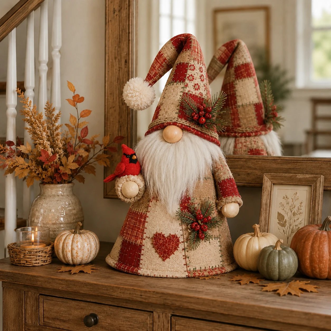 🔥 LAST DAY 49% OFF – 🐦 Patchwork Bird Gnome Light Collection | Warm Glowing Tabletop Decor with Farmhouse Patchwork Details for Mantels, Shelves & Holiday Gifts ✨（副本）