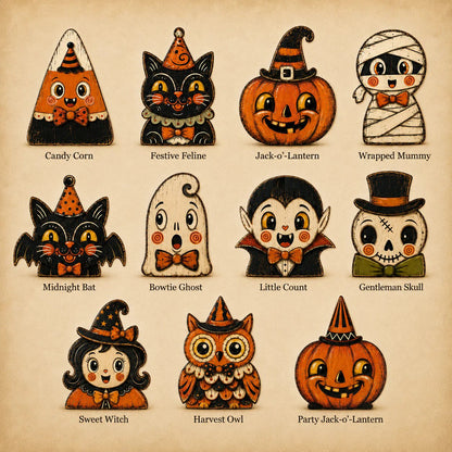 Vintage Halloween Wooden Character Tabletop Decor