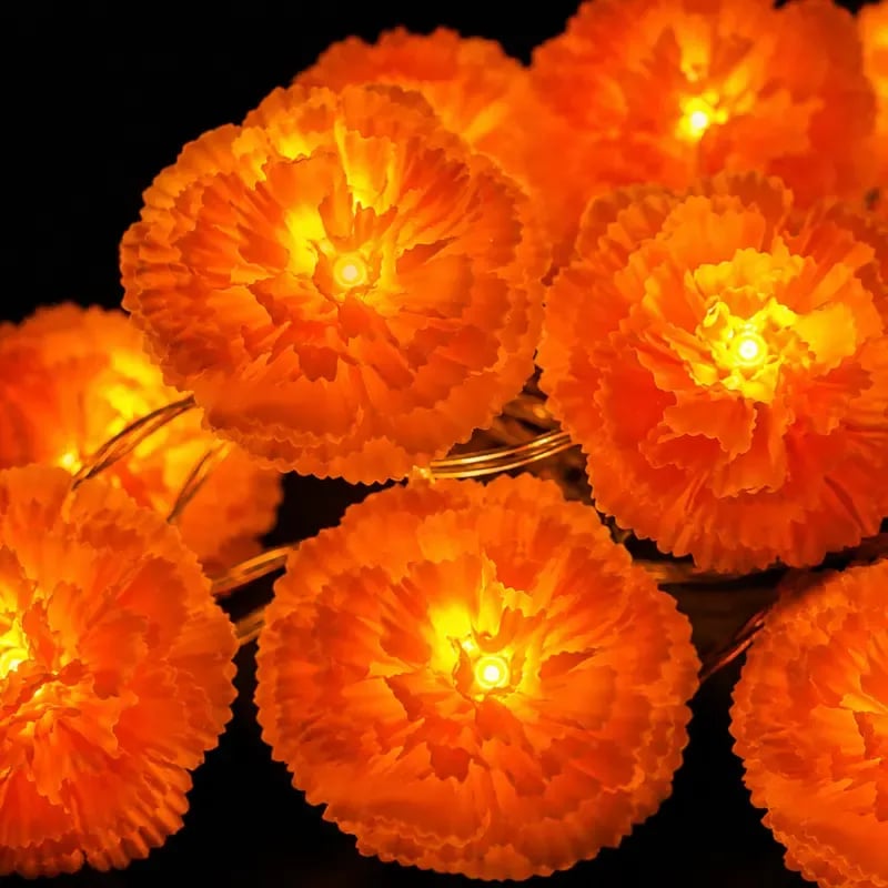 🎃 3M Day of the Dead Marigold String Lights, 20 LED Cempasuchil Flower Garland