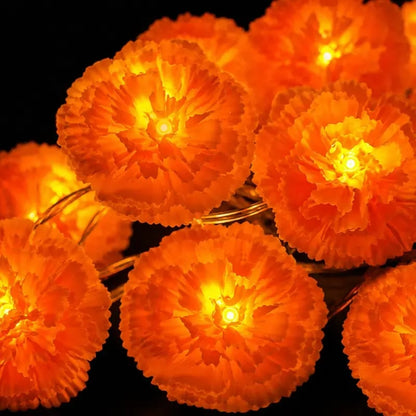 🎃 3M Day of the Dead Marigold String Lights, 20 LED Cempasuchil Flower Garland