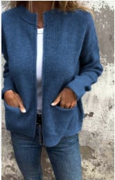 🔥 Round Neck Zipper Knitted Jacket