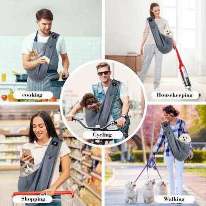 🐾Dog & Cat Sling Carrier - Adjustable Padded Shoulder,Portable Buckle-Snap-Safety Rope Hook-Loop Design