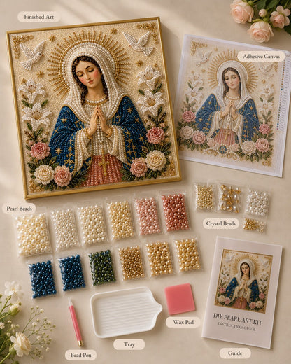 🔥HOT SALE🔥🙏 Divine Pearl Bead Virgin Mary Icon – A Peaceful DIY Faith Art Gift ✨