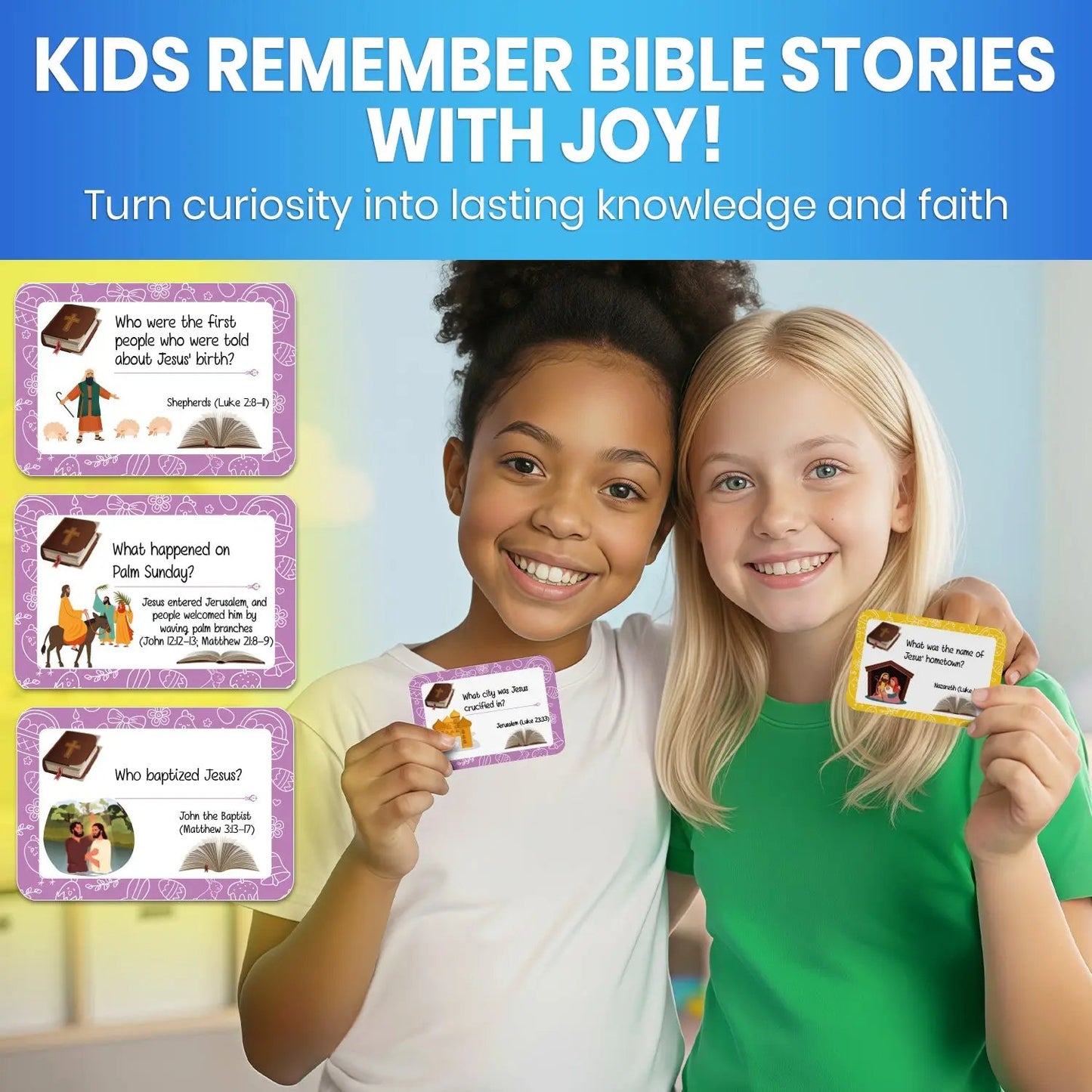 📖 Bible Trivia Cards for Kids – 300 Questions, 150 Cards, Perfect for Family Game Night & Sunday School