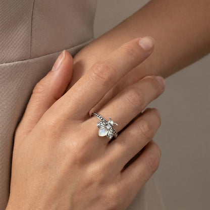 Firefly Glow Ring S925 Silver – Luminous Nature-Inspired Zircon Ring for Women
