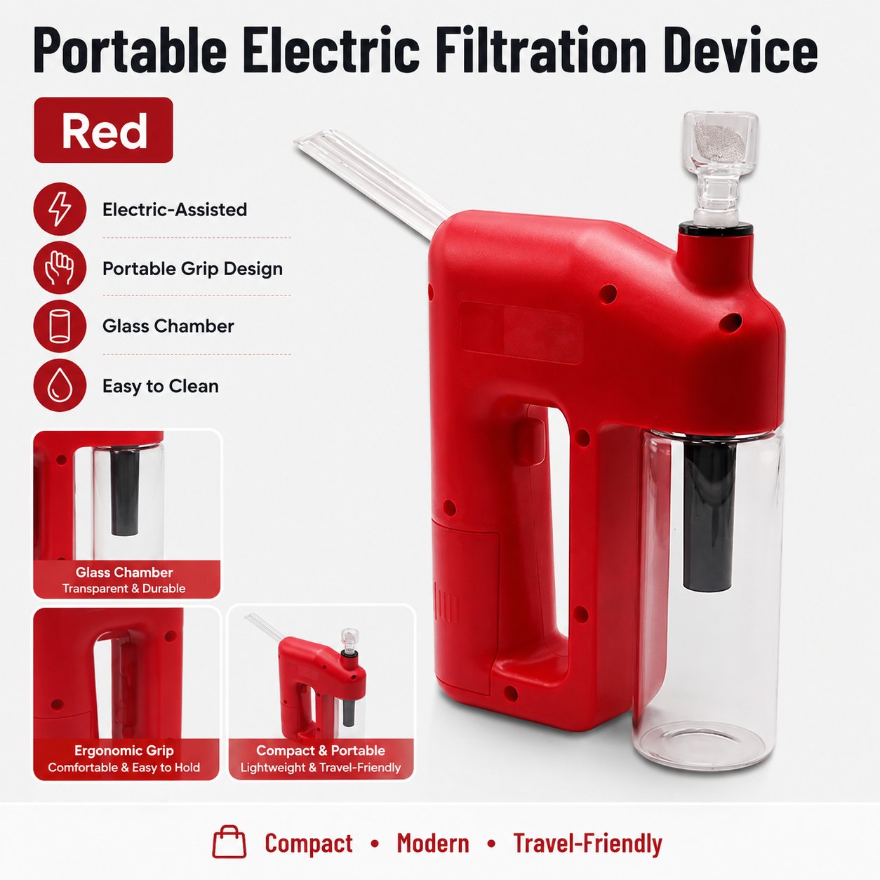 ✨ Portable Handheld Electric Filtration Device | Compact Glass Chamber Design with Electric-Assisted Operation & 6 Color Options