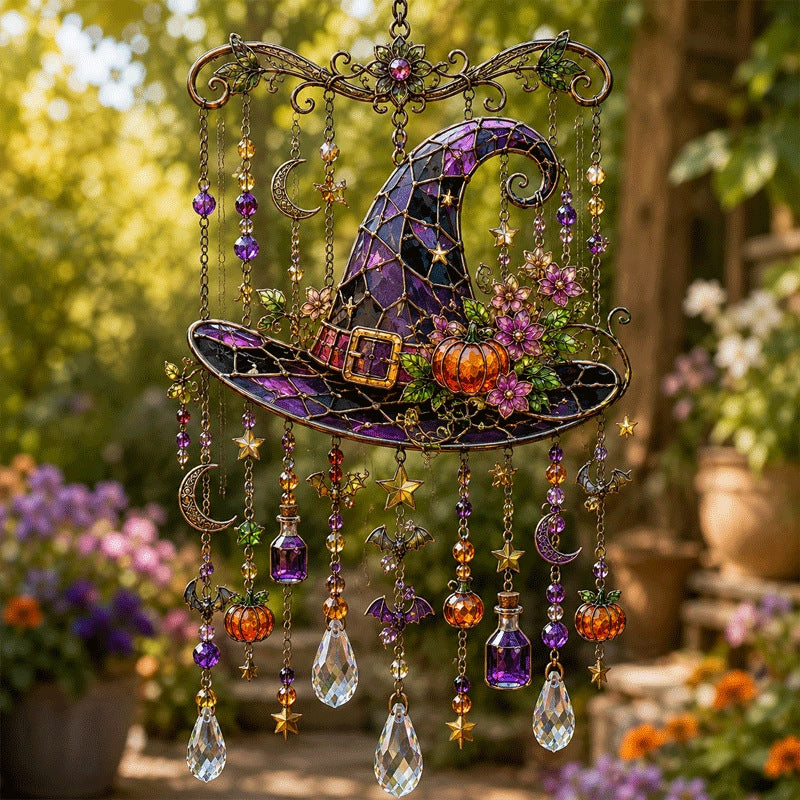 Halloween Glass Suncatcher Wind Chime