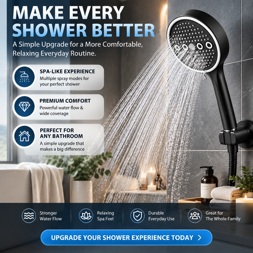 🚿 High Pressure 6-Mode Handheld Shower Head | Spa-Like Bathroom Upgrade With Powerful Water Flow