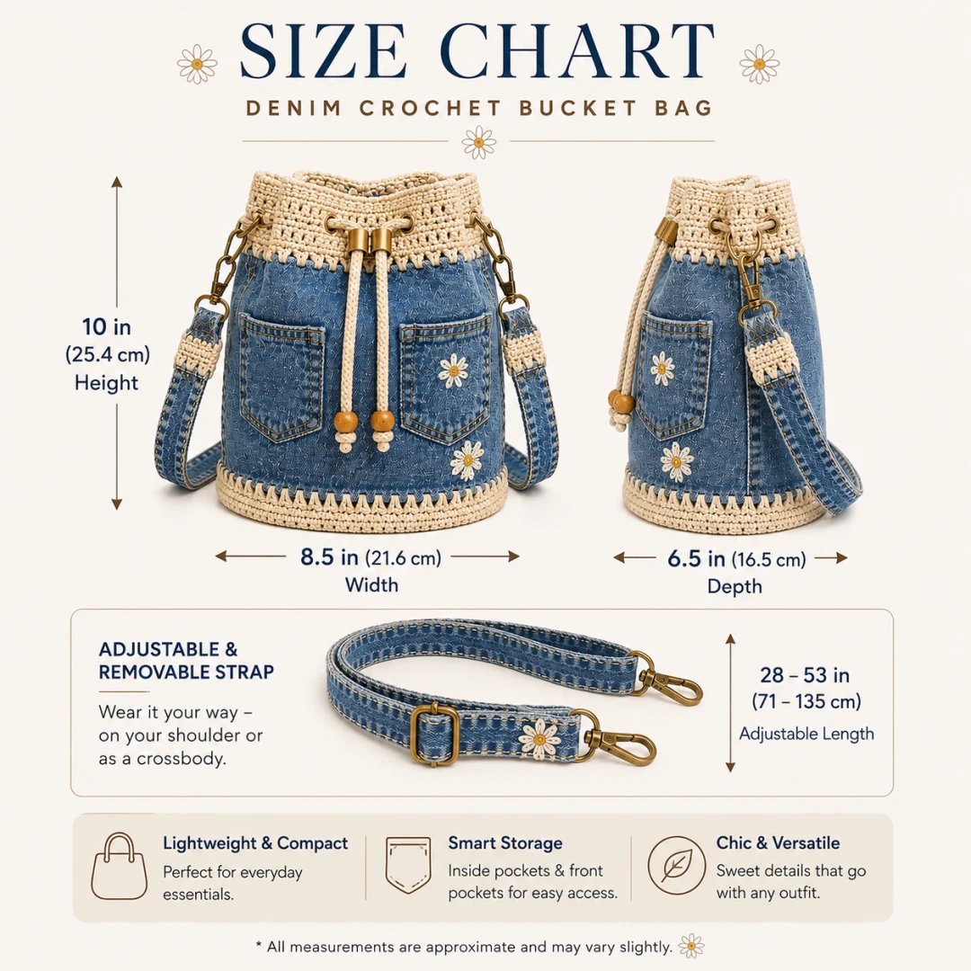 🔥 Top Back-to-School Picks - 👜 Denim Crochet Bucket Bag