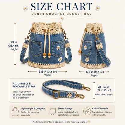🔥 Top Back-to-School Picks - 👜 Denim Crochet Bucket Bag