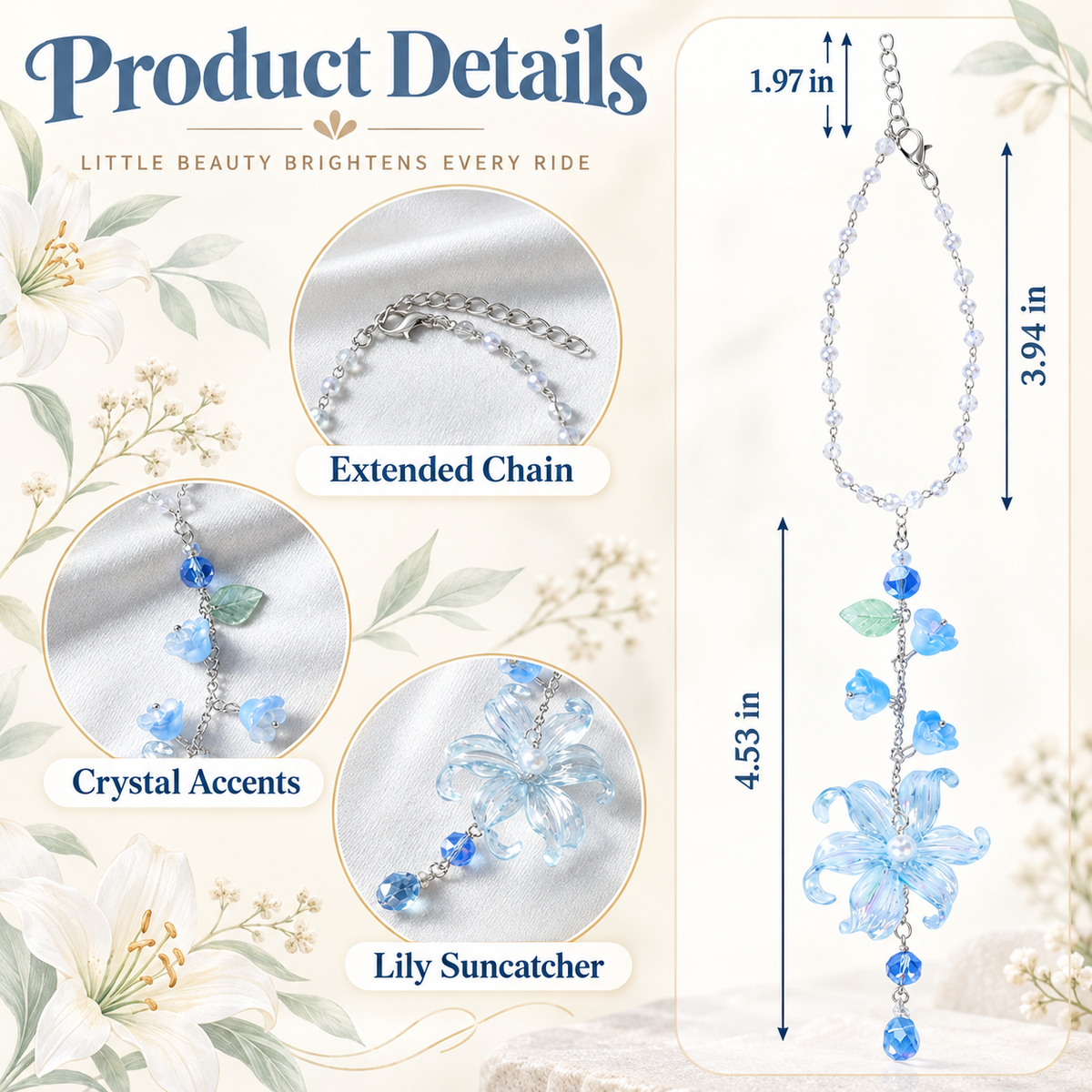 Aesthetic Acrylic Lily Car Rearview Mirror Pendant 🌸