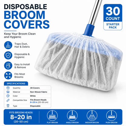 Disposable Broom Dust Covers, Non-Woven Dust Catcher for Standard Brooms