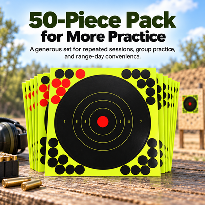 🎯 8" Peel-and-Stick Shooting Targets – 50-Pack Bullseye Stickers