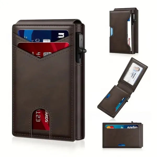 🔐 RFID Blocking Minimalist Pop-Up Wallet | One-Second Card Eject Design & Ultra Slim Pocket Wallet