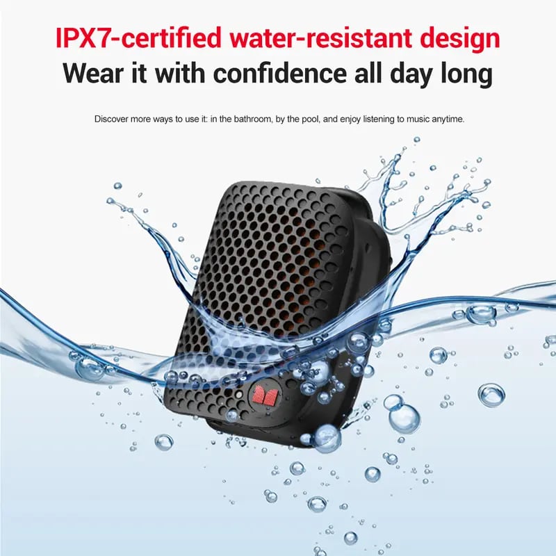 Portable Clip-On Bluetooth Speaker – Ultra-Light Wearable Sound with IPX7 Waterproof Protection