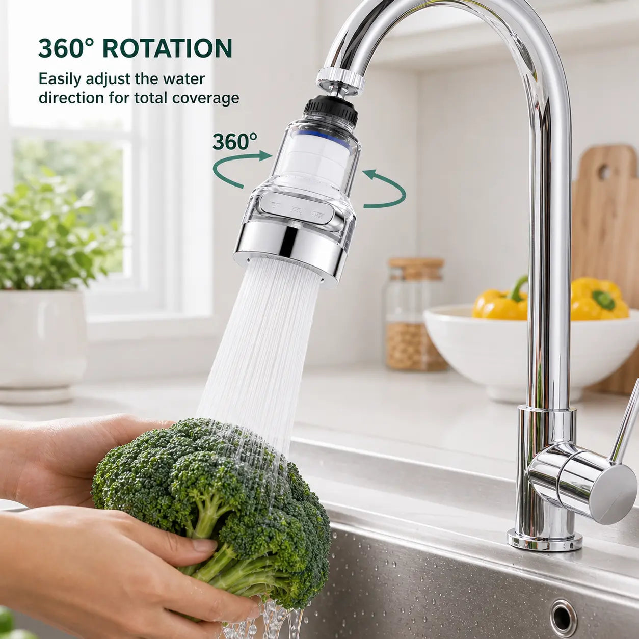 360° Rotating Faucet Aerator Filter, 6-Layer Filter with 3 Water Modes（ Includes 10 Replacement Filters ）