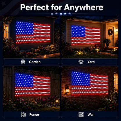 Solar American Flag LED Net Lights | 420 LEDs, 6.5×3.3 ft | Outdoor Patriotic Decor