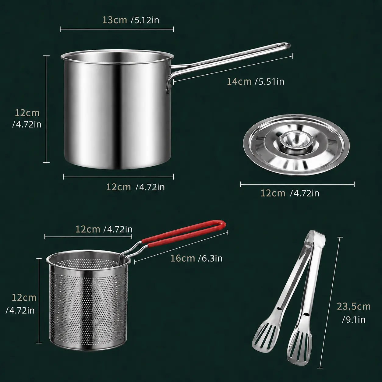 Restaurant-Quality Crispy Frying at Home! Compact Stainless Steel Deep Fryer Pot Set with Basket & Tongs | Oil-Saving, Quick & Easy to Clean for Perfect Family Portions