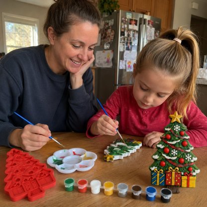 🎄 DIY Christmas Mold & Paint Craft Kit | Reusable 3D Mold with 8 Acrylic Paints, 2 Brushes & Festive Detail Guide 🎨✨
