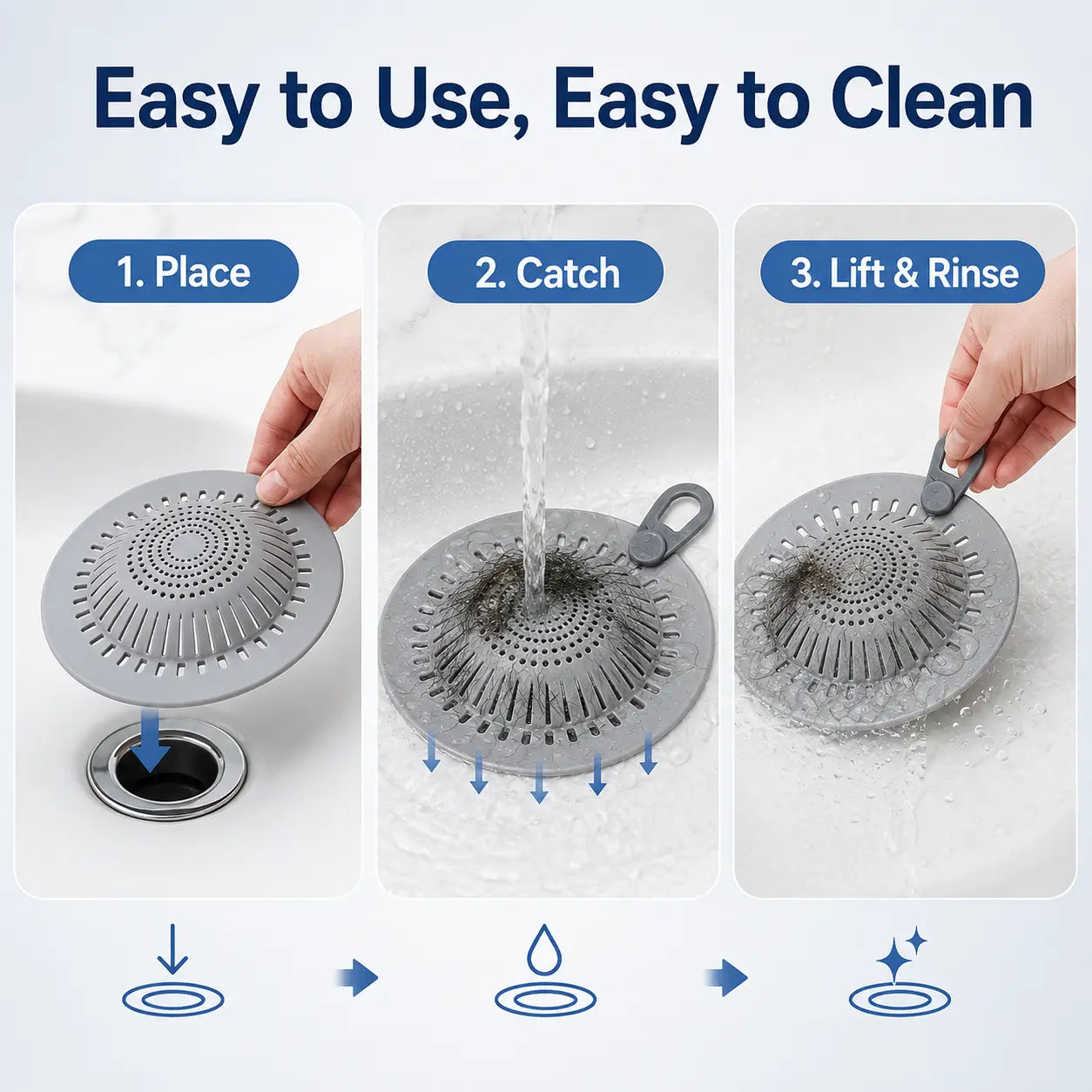 Silicone Hair Catcher Drain Cover – Flexible Shower & Sink Strainer