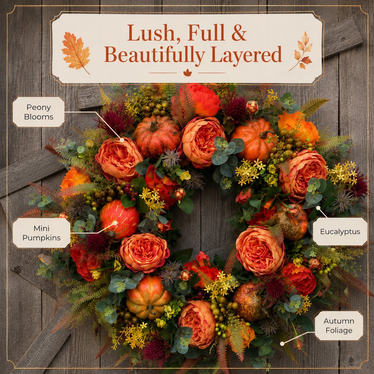 🔥Last Day 49% OFF💖 Handmade Fall Peony And Pumpkin Wreath - Year Round Wreath