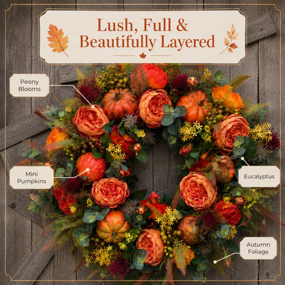 🔥Last Day 49% OFF💖 Handmade Fall Peony And Pumpkin Wreath - Year Round Wreath