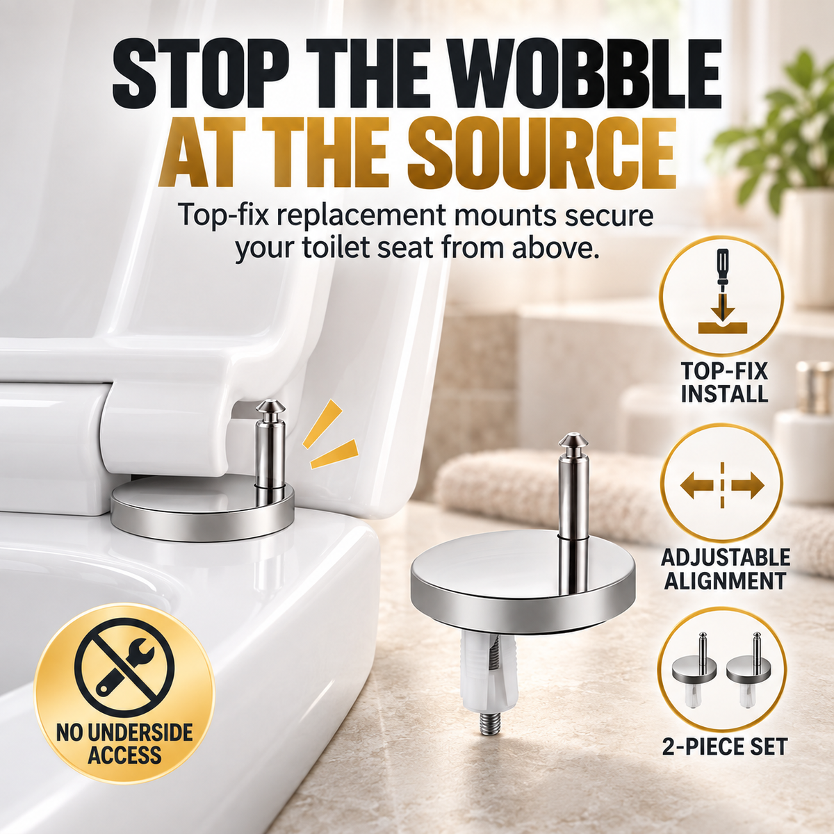 🔩 4-Pack Top-Fix Toilet Seat Hinge Bolts – Adjustable Anti-Wobble Replacement Kit